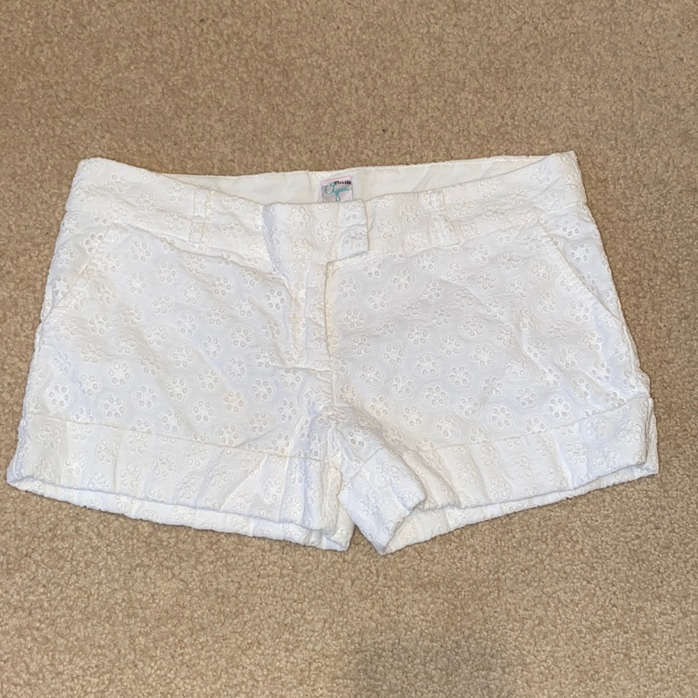 AQUA White Eyelet Embroidered Lace Shorts Medium M Bloomingdales